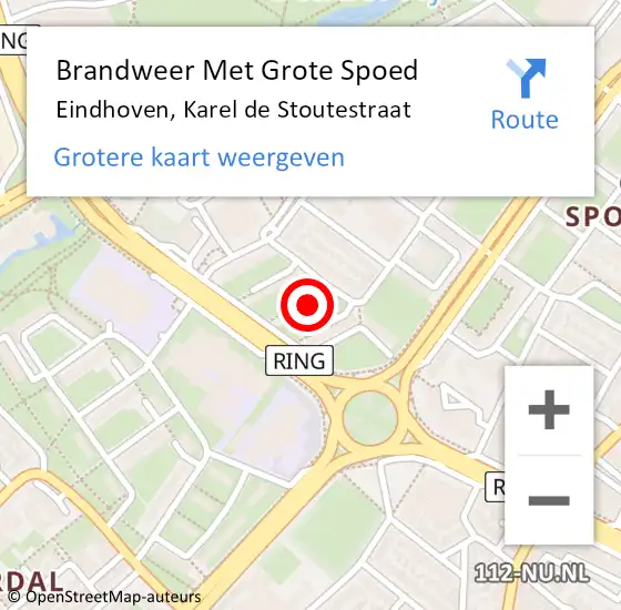 Locatie op kaart van de 112 melding: Brandweer Met Grote Spoed Naar Eindhoven, Karel de Stoutestraat op 13 oktober 2024 23:03