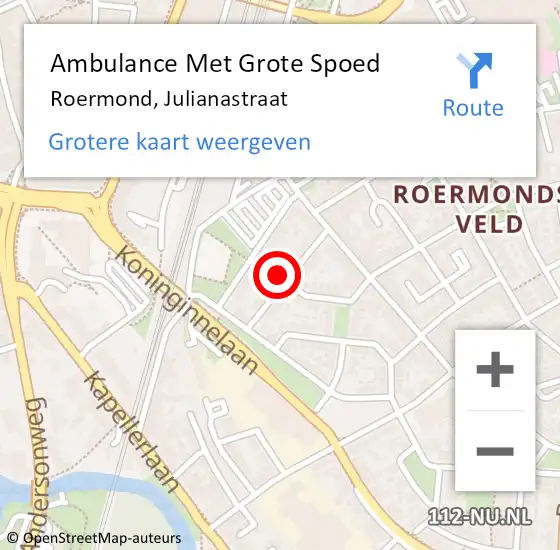 Locatie op kaart van de 112 melding: Ambulance Met Grote Spoed Naar Roermond, Julianastraat op 13 oktober 2024 23:25