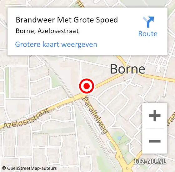 Locatie op kaart van de 112 melding: Brandweer Met Grote Spoed Naar Borne, Azelosestraat op 13 oktober 2024 23:30