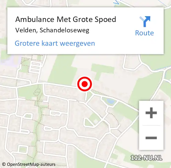 Locatie op kaart van de 112 melding: Ambulance Met Grote Spoed Naar Velden, Schandeloseweg op 13 oktober 2024 23:36