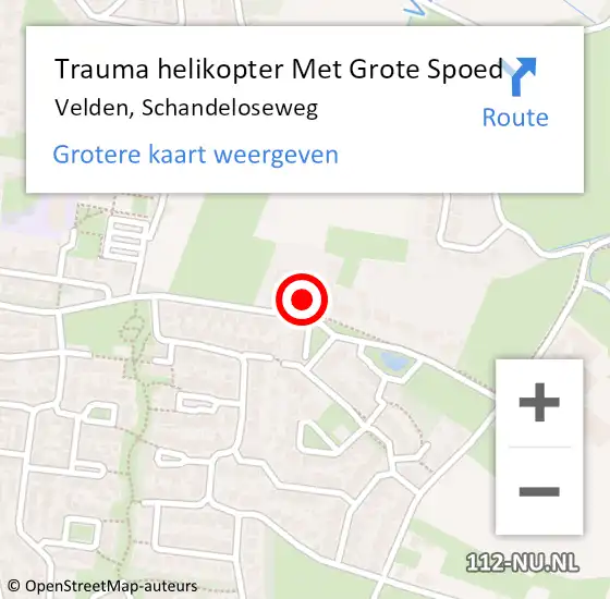 Locatie op kaart van de 112 melding: Trauma helikopter Met Grote Spoed Naar Velden, Schandeloseweg op 13 oktober 2024 23:53