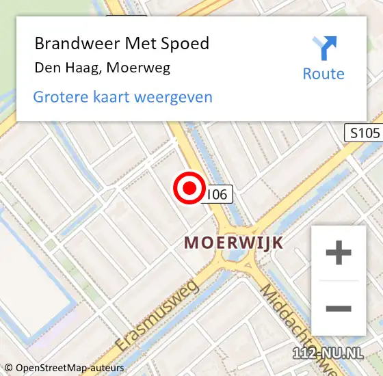 Locatie op kaart van de 112 melding: Brandweer Met Spoed Naar Den Haag, Moerweg op 14 oktober 2024 00:08