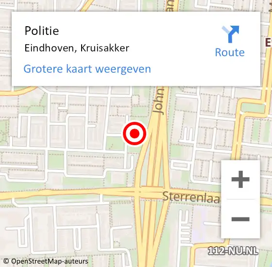 Locatie op kaart van de 112 melding: Politie Eindhoven, Kruisakker op 14 oktober 2024 02:03