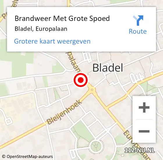 Locatie op kaart van de 112 melding: Brandweer Met Grote Spoed Naar Bladel, Europalaan op 14 oktober 2024 04:24