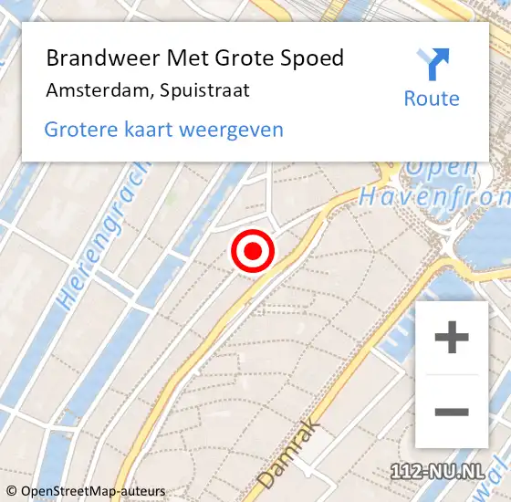 Locatie op kaart van de 112 melding: Brandweer Met Grote Spoed Naar Amsterdam, Spuistraat op 14 oktober 2024 05:05