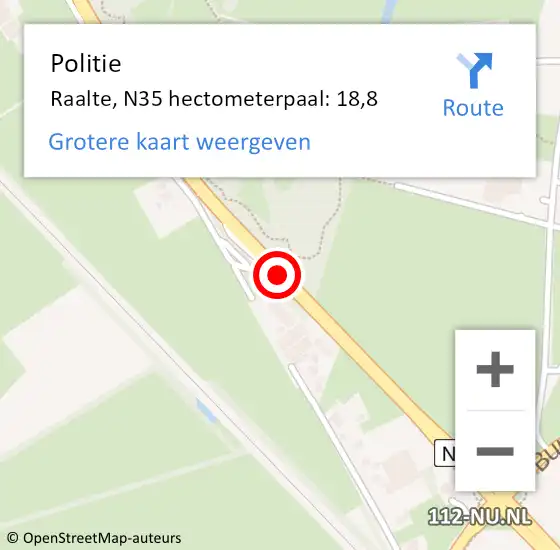 Locatie op kaart van de 112 melding: Politie Raalte, N35 hectometerpaal: 18,8 op 14 oktober 2024 06:51