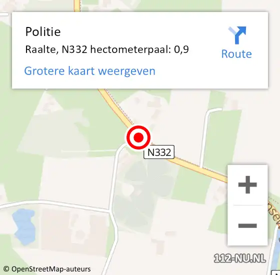 Locatie op kaart van de 112 melding: Politie Raalte, N332 hectometerpaal: 0,9 op 14 oktober 2024 07:19