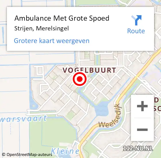 Locatie op kaart van de 112 melding: Ambulance Met Grote Spoed Naar Strijen, Merelsingel op 14 oktober 2024 07:22