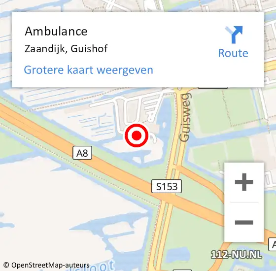 Locatie op kaart van de 112 melding: Ambulance Zaandijk, Guishof op 14 oktober 2024 07:26