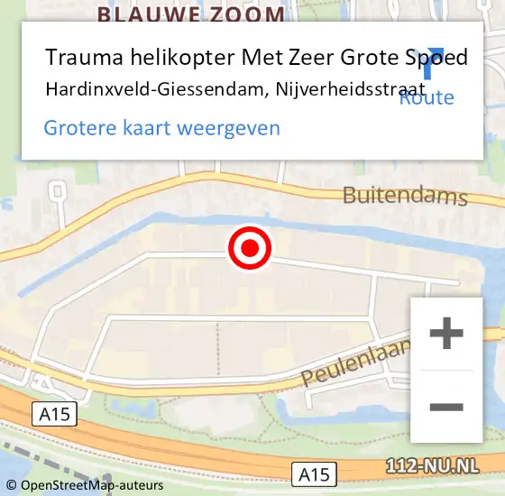 Locatie op kaart van de 112 melding: Trauma helikopter Met Zeer Grote Spoed Naar Hardinxveld-Giessendam, Nijverheidsstraat op 14 oktober 2024 07:39