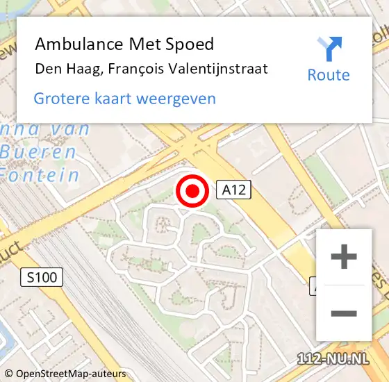 Locatie op kaart van de 112 melding: Ambulance Met Spoed Naar Den Haag, François Valentijnstraat op 14 oktober 2024 07:44