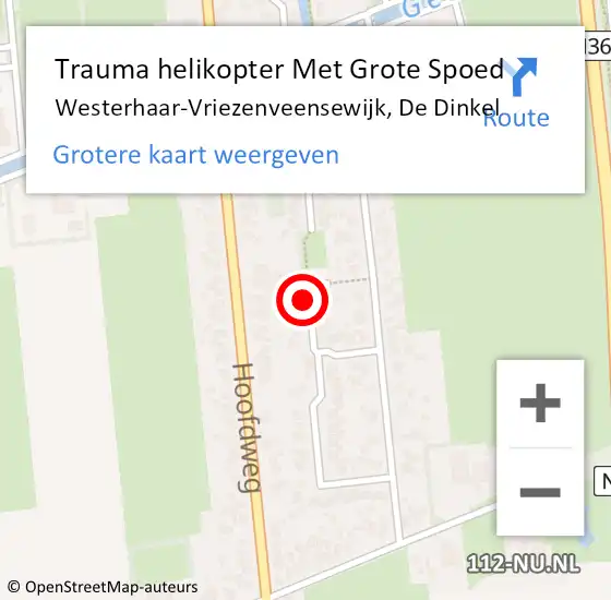 Locatie op kaart van de 112 melding: Trauma helikopter Met Grote Spoed Naar Westerhaar-Vriezenveensewijk, De Dinkel op 14 oktober 2024 07:47