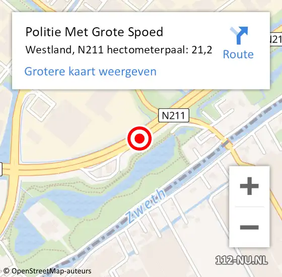 Locatie op kaart van de 112 melding: Politie Met Grote Spoed Naar Westland, N211 hectometerpaal: 21,2 op 14 oktober 2024 07:55