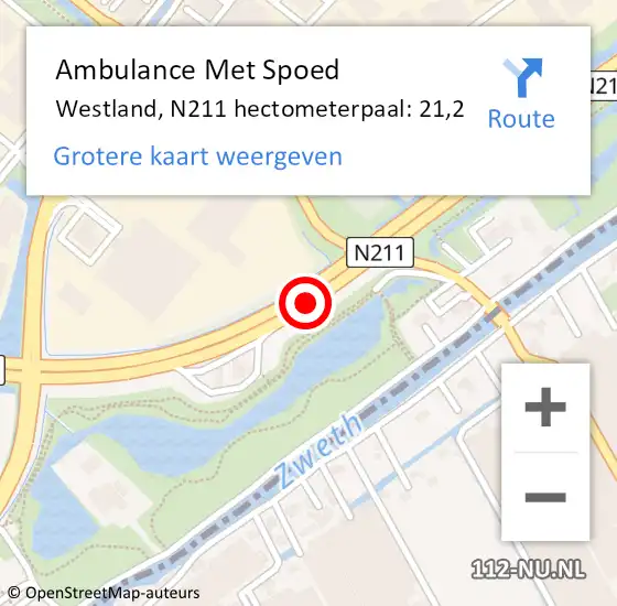 Locatie op kaart van de 112 melding: Ambulance Met Spoed Naar Westland, N211 hectometerpaal: 21,2 op 14 oktober 2024 07:57