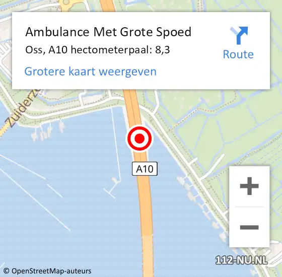 Locatie op kaart van de 112 melding: Ambulance Met Grote Spoed Naar Oss, A10 hectometerpaal: 8,3 op 14 oktober 2024 08:07