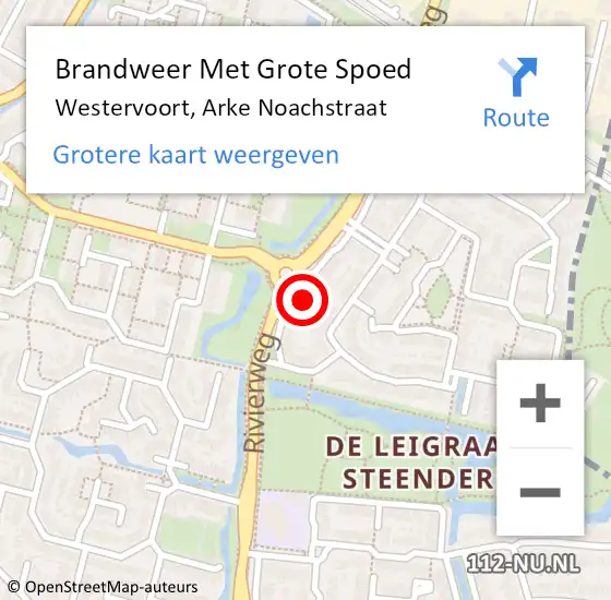 Locatie op kaart van de 112 melding: Brandweer Met Grote Spoed Naar Westervoort, Arke Noachstraat op 14 oktober 2024 08:16