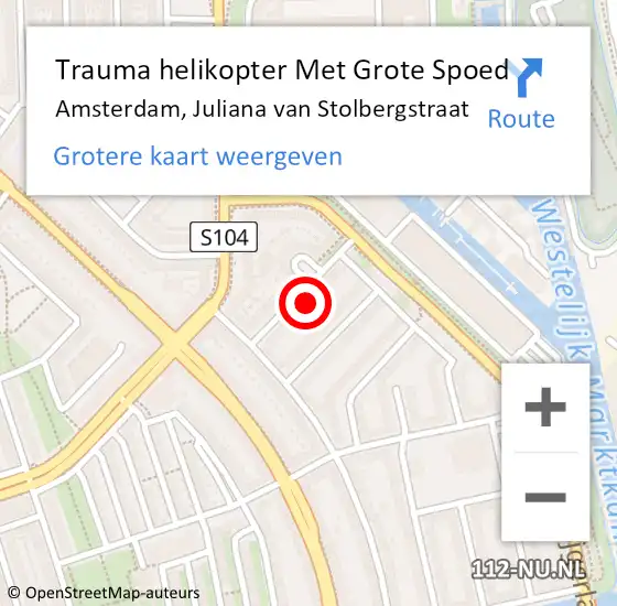 Locatie op kaart van de 112 melding: Trauma helikopter Met Grote Spoed Naar Amsterdam, Juliana van Stolbergstraat op 14 oktober 2024 08:24