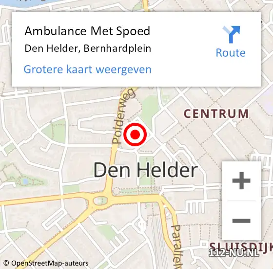 Locatie op kaart van de 112 melding: Ambulance Met Spoed Naar Den Helder, Bernhardplein op 14 oktober 2024 08:36