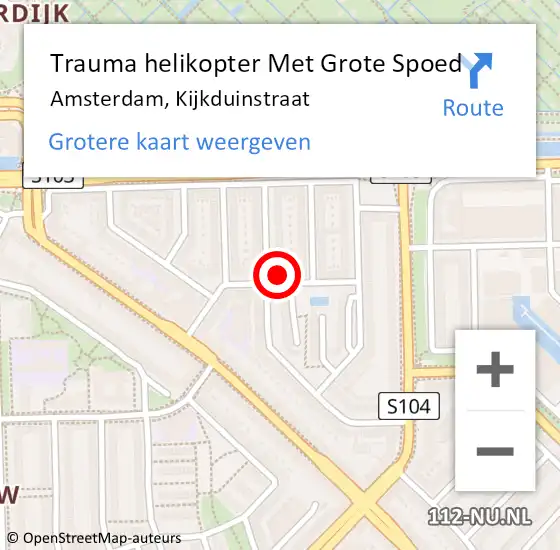 Locatie op kaart van de 112 melding: Trauma helikopter Met Grote Spoed Naar Amsterdam, Kijkduinstraat op 14 oktober 2024 08:56