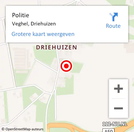 Locatie op kaart van de 112 melding: Politie Veghel, Driehuizen op 14 oktober 2024 09:03