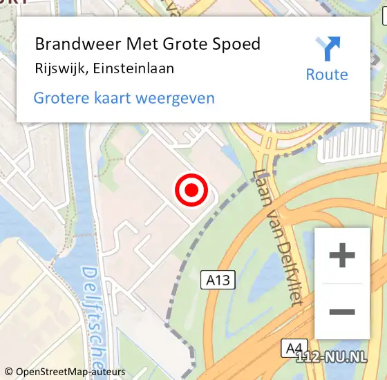 Locatie op kaart van de 112 melding: Brandweer Met Grote Spoed Naar Rijswijk, Einsteinlaan op 14 oktober 2024 09:05