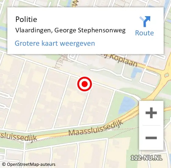 Locatie op kaart van de 112 melding: Politie Vlaardingen, George Stephensonweg op 14 oktober 2024 09:09