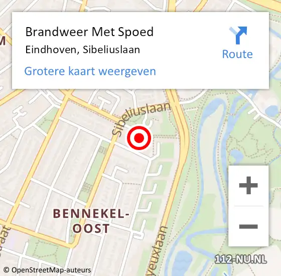 Locatie op kaart van de 112 melding: Brandweer Met Spoed Naar Eindhoven, Sibeliuslaan op 14 oktober 2024 09:20