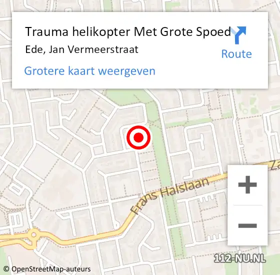 Locatie op kaart van de 112 melding: Trauma helikopter Met Grote Spoed Naar Ede, Jan Vermeerstraat op 14 oktober 2024 09:23