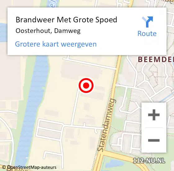 Locatie op kaart van de 112 melding: Brandweer Met Grote Spoed Naar Oosterhout, Damweg op 14 oktober 2024 09:39