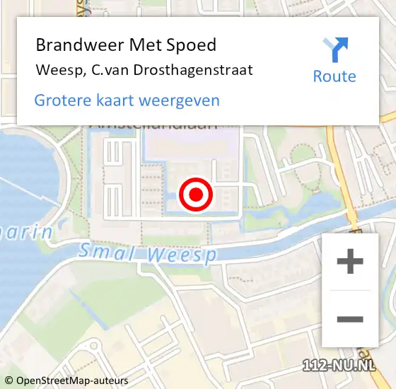 Locatie op kaart van de 112 melding: Brandweer Met Spoed Naar Weesp, C.van Drosthagenstraat op 14 oktober 2024 09:43