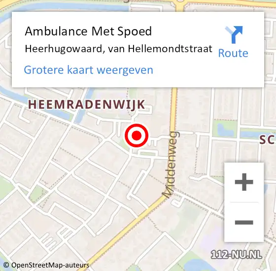 Locatie op kaart van de 112 melding: Ambulance Met Spoed Naar Heerhugowaard, van Hellemondtstraat op 14 oktober 2024 09:54