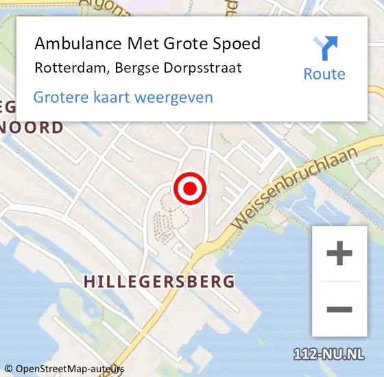 Locatie op kaart van de 112 melding: Ambulance Met Grote Spoed Naar Rotterdam, Bergse Dorpsstraat op 14 oktober 2024 10:34