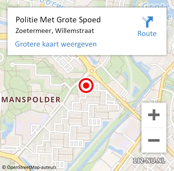 Locatie op kaart van de 112 melding: Politie Met Grote Spoed Naar Zoetermeer, Willemstraat op 14 oktober 2024 10:42