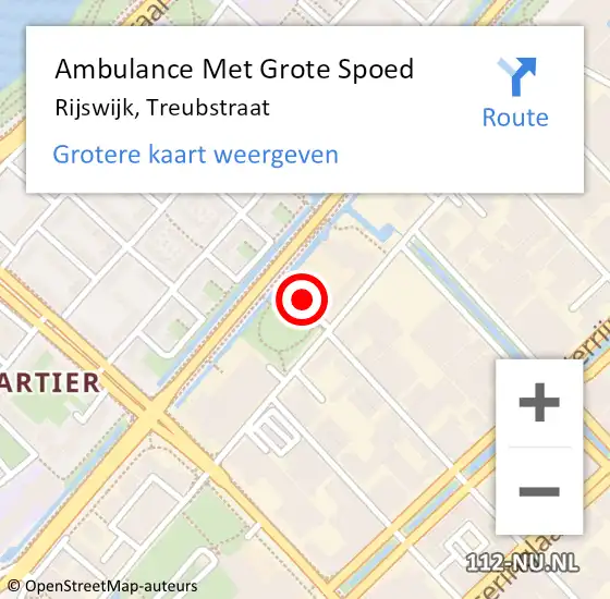 Locatie op kaart van de 112 melding: Ambulance Met Grote Spoed Naar Rijswijk, Treubstraat op 14 oktober 2024 10:44