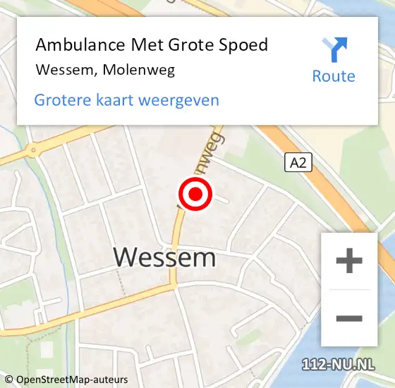 Locatie op kaart van de 112 melding: Ambulance Met Grote Spoed Naar Wessem, Molenweg op 14 oktober 2024 11:16