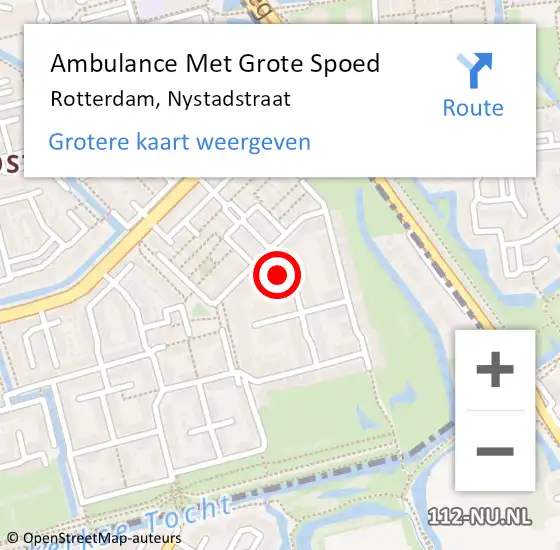 Locatie op kaart van de 112 melding: Ambulance Met Grote Spoed Naar Rotterdam, Nystadstraat op 14 oktober 2024 11:28