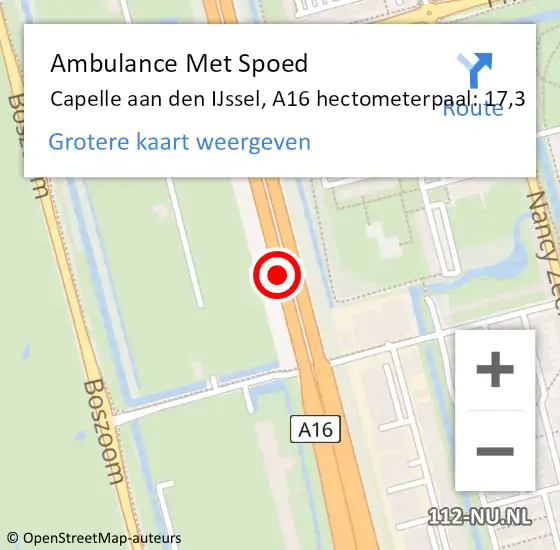 Locatie op kaart van de 112 melding: Ambulance Met Spoed Naar Capelle aan den IJssel, A16 hectometerpaal: 17,3 op 14 oktober 2024 11:47