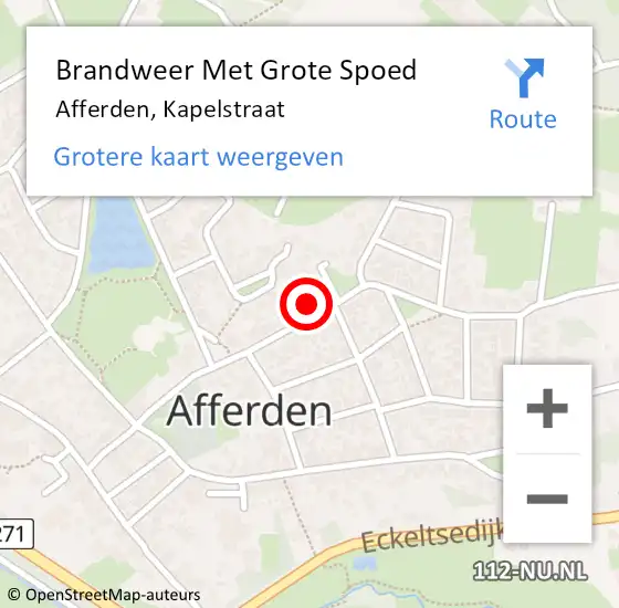 Locatie op kaart van de 112 melding: Brandweer Met Grote Spoed Naar Afferden, Kapelstraat op 14 oktober 2024 11:54