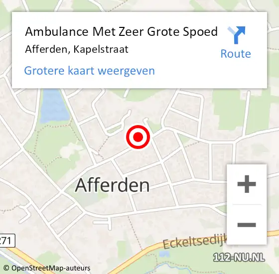 Locatie op kaart van de 112 melding: Ambulance Met Zeer Grote Spoed Naar Afferden, Kapelstraat op 14 oktober 2024 12:02