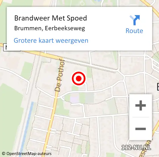 Locatie op kaart van de 112 melding: Brandweer Met Spoed Naar Brummen, Eerbeekseweg op 14 oktober 2024 12:03