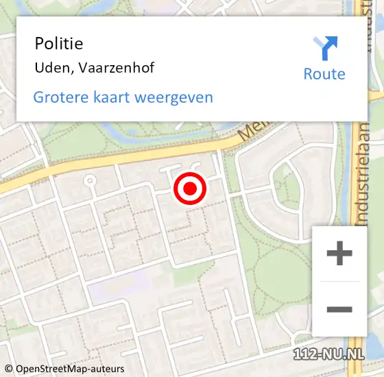 Locatie op kaart van de 112 melding: Politie Uden, Vaarzenhof op 14 oktober 2024 12:19