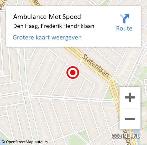 Locatie op kaart van de 112 melding: Ambulance Met Spoed Naar Den Haag, Frederik Hendriklaan op 14 oktober 2024 12:26