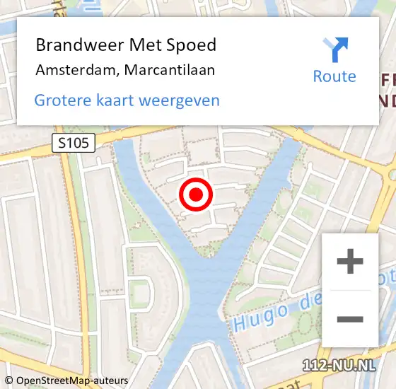 Locatie op kaart van de 112 melding: Brandweer Met Spoed Naar Amsterdam, Marcantilaan op 14 oktober 2024 12:43