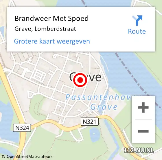 Locatie op kaart van de 112 melding: Brandweer Met Spoed Naar Grave, Lomberdstraat op 14 oktober 2024 12:52