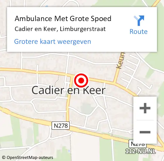 Locatie op kaart van de 112 melding: Ambulance Met Grote Spoed Naar Cadier en Keer, Limburgerstraat op 23 oktober 2014 12:14