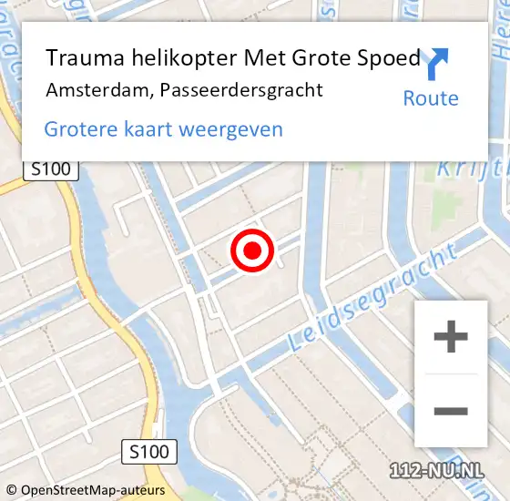 Locatie op kaart van de 112 melding: Trauma helikopter Met Grote Spoed Naar Amsterdam, Passeerdersgracht op 14 oktober 2024 13:04