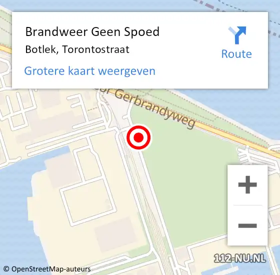 Locatie op kaart van de 112 melding: Brandweer Geen Spoed Naar Botlek, Torontostraat op 14 oktober 2024 13:20