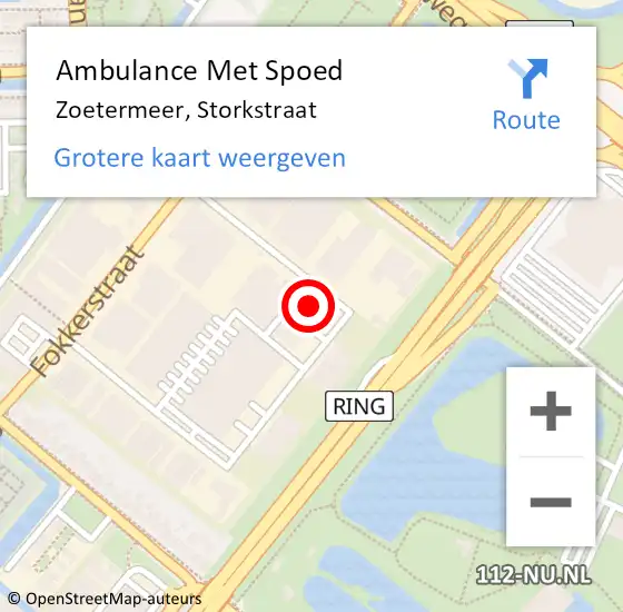 Locatie op kaart van de 112 melding: Ambulance Met Spoed Naar Zoetermeer, Storkstraat op 14 oktober 2024 13:27