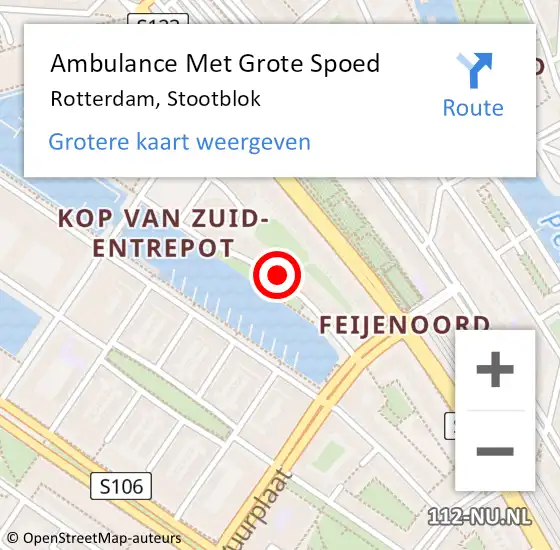 Locatie op kaart van de 112 melding: Ambulance Met Grote Spoed Naar Rotterdam, Stootblok op 14 oktober 2024 13:30