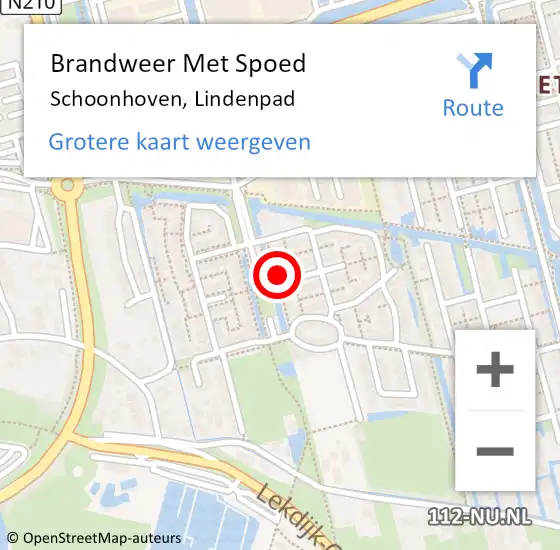 Locatie op kaart van de 112 melding: Brandweer Met Spoed Naar Schoonhoven, Lindenpad op 14 oktober 2024 13:31